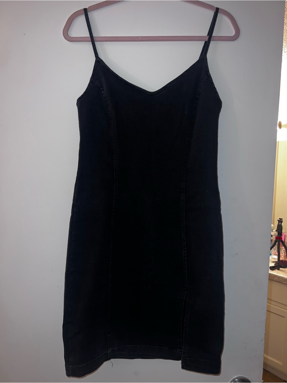 Black Midi Slip Dress with Spaghetti Straps